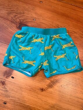 HANNA ANDERSSON 120 Turquoise Leopard Animal Print Terry Cotton Shorts